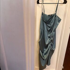 Cider Satin Midi Dress in Teal
